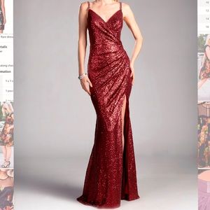Cinderella Divine Long Sequin V-Neck Dress W/ Slit